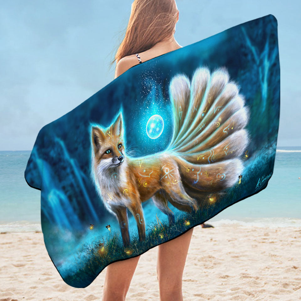 Beautiful Fantasy Fox Microfibre Beach Towels with Animal