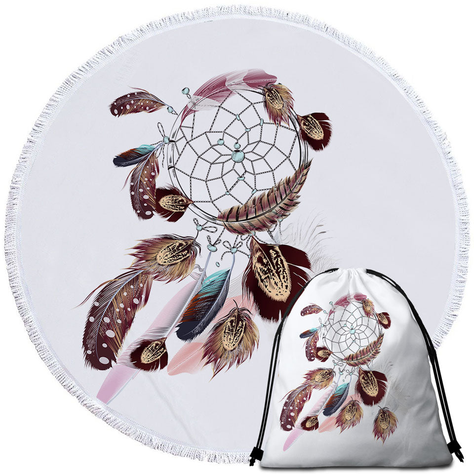 Beautiful Feathers Dream Catcher Round Towel
