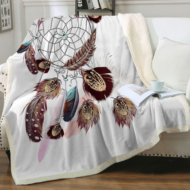 Beautiful Feathers Dream Catcher Sherpa Blanket