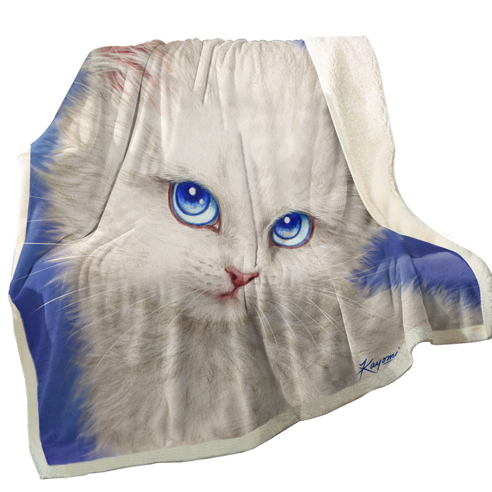 Beautiful Fleece Blankets Blue Sapphire Eyes Kitty Cat