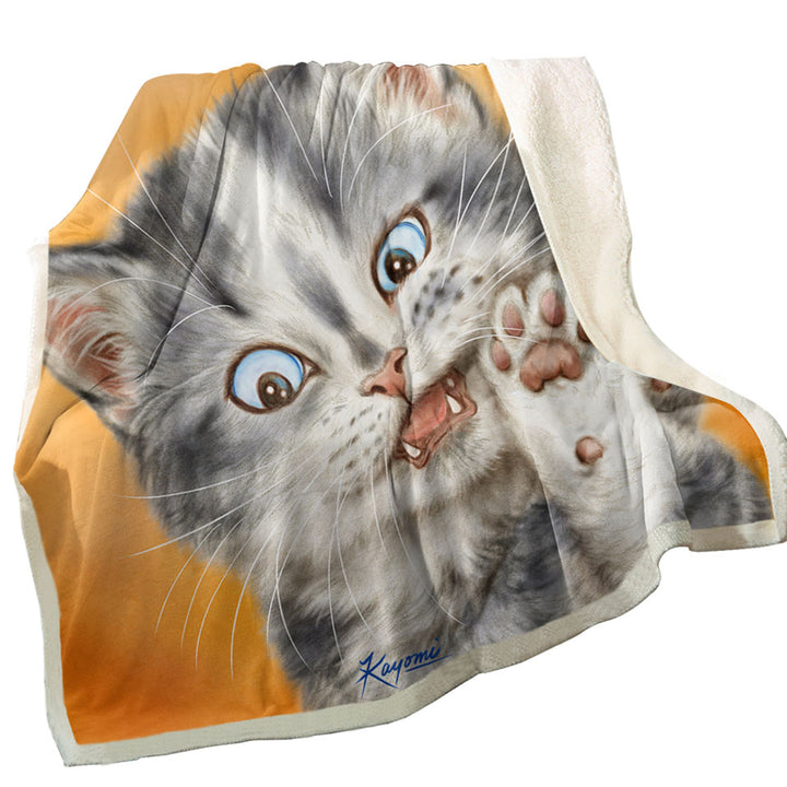 Beautiful Fleece Blankets Cats Drawings Grey Kitten over Orange