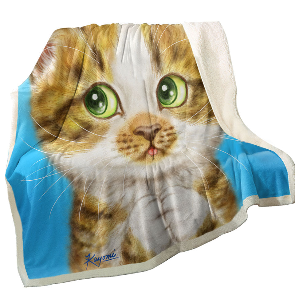 Beautiful Fleece Blankets with Cat Drawings Striped Kitten
