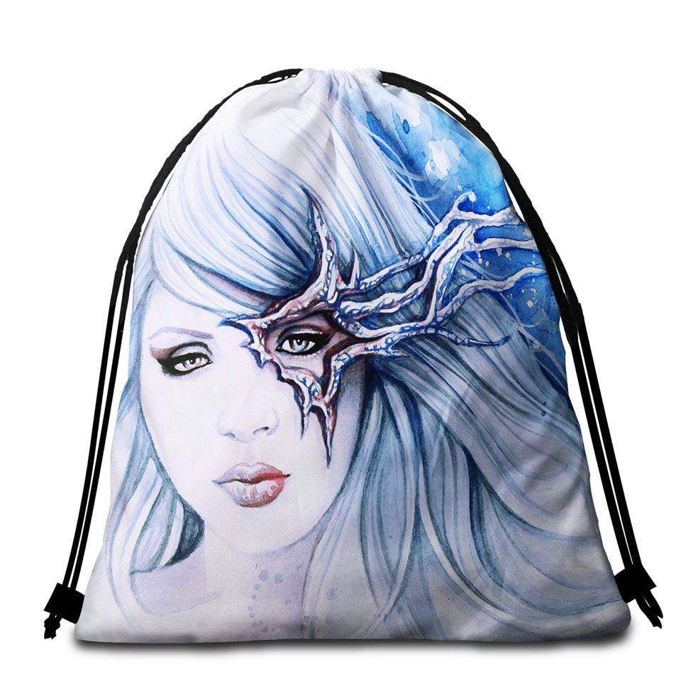 Beautiful Girl Beach Bags and Towels Drawing Sevania Ice Blue Woman