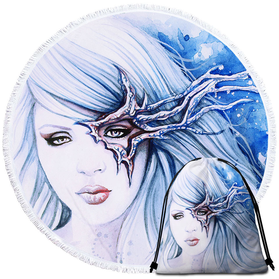 Beautiful Girl Beach Towels Drawing Sevania Ice Blue Woman
