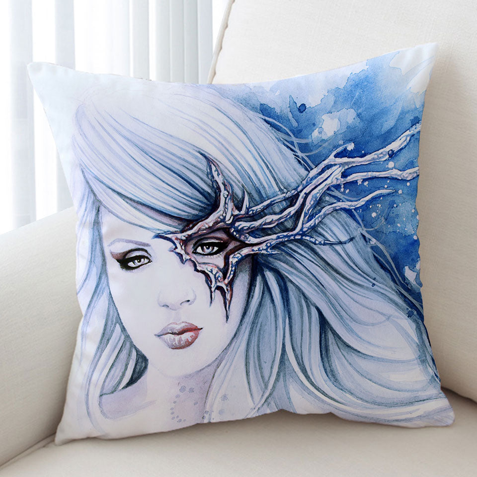 Beautiful Girl Cushion Cover Drawing Sevania Ice Blue Woman