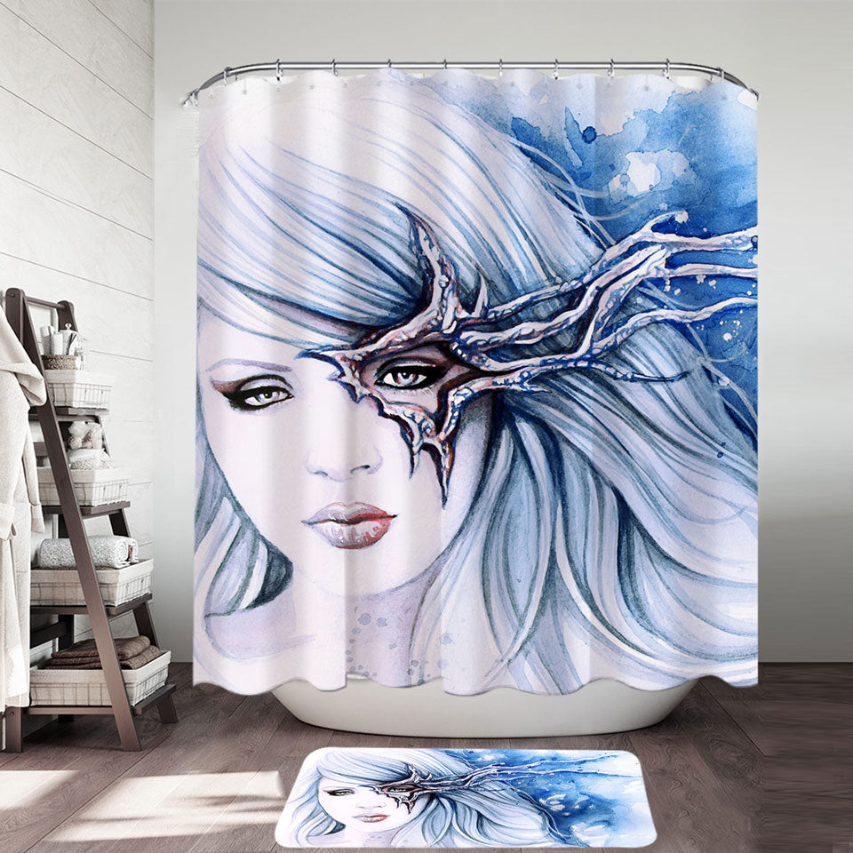 Beautiful Girl Shower Curtain Drawing Sevania Ice Blue Woman