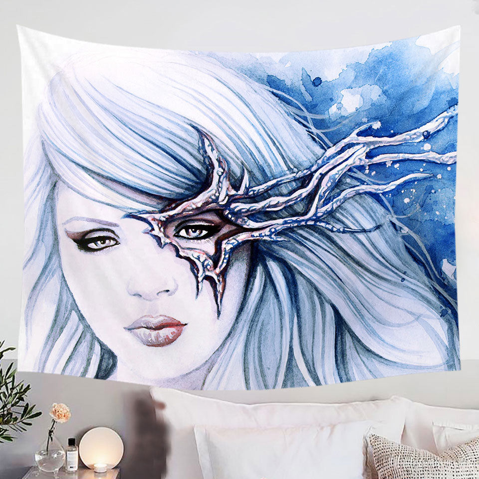 Beautiful-Girl-Tapestry-Drawing-Sevania-Ice-Blue-Woman