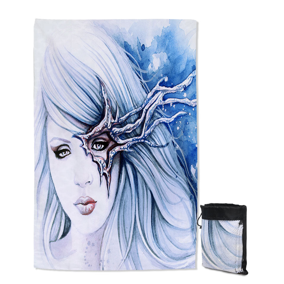 Beautiful Girl Travel Beach Towel Drawing Sevania Ice Blue Woman