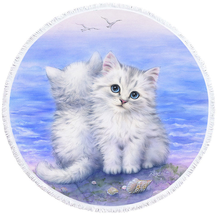 Beautiful Girls Beach Towels Cats Art First Date White Grey Kittens
