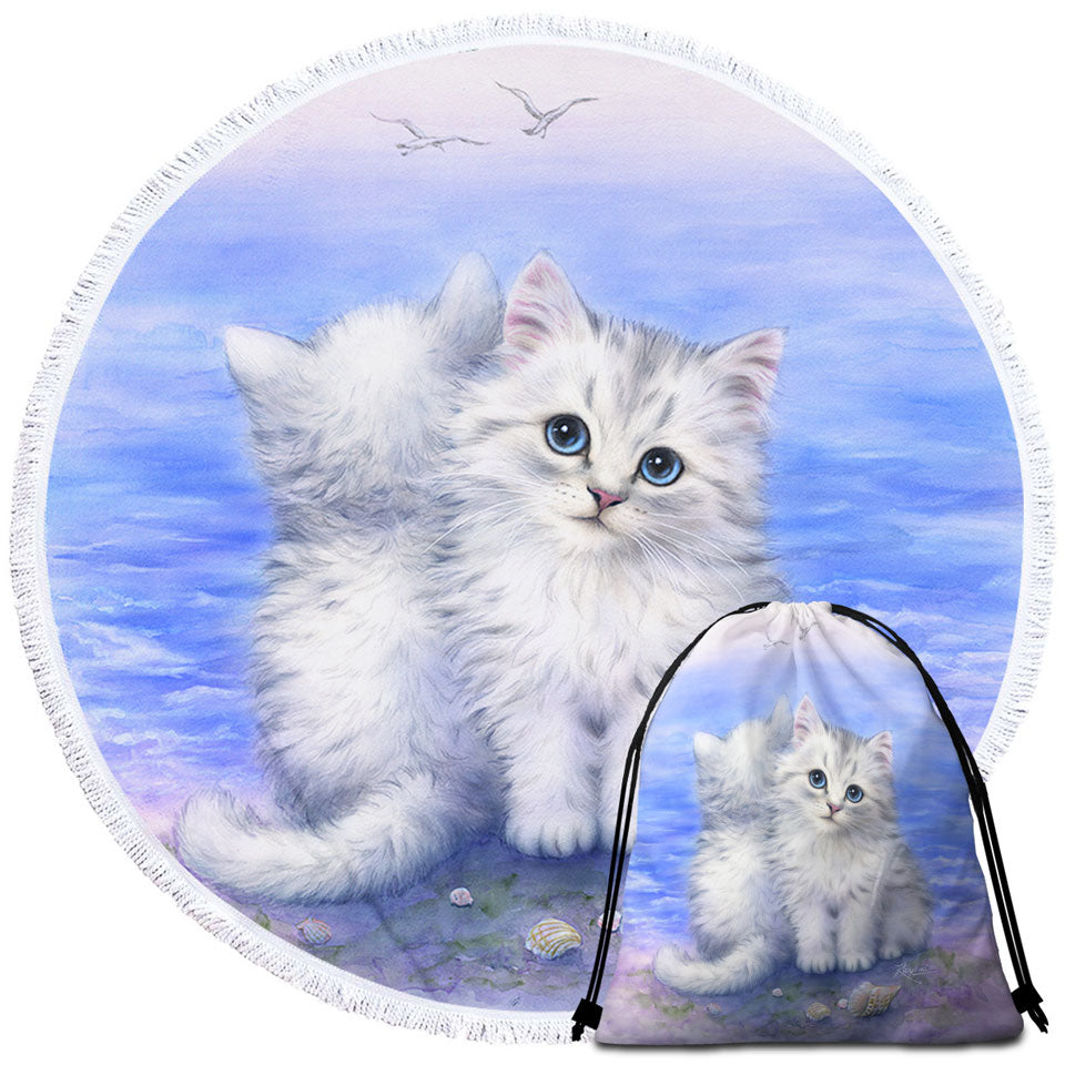 Beautiful Microfiber Beach Towel Cats Art First Date White Grey Kittens