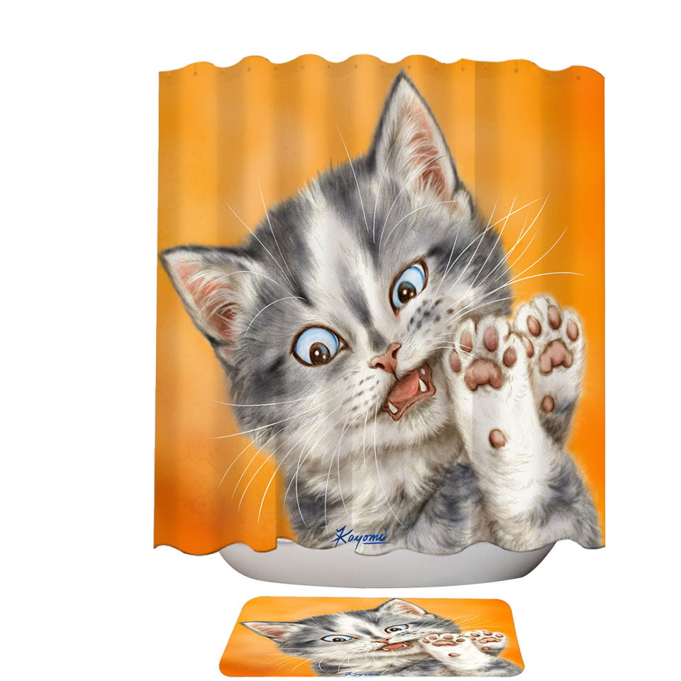 Beautiful Modern Shower Curtains Cats Drawings Grey Kitten over Orange