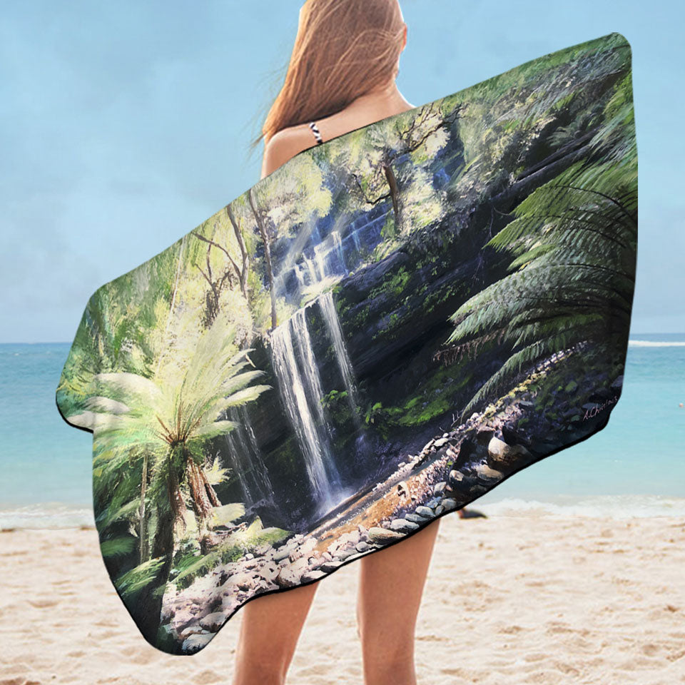 Beautiful Nature Beach Towel Art Painting Russell Falls