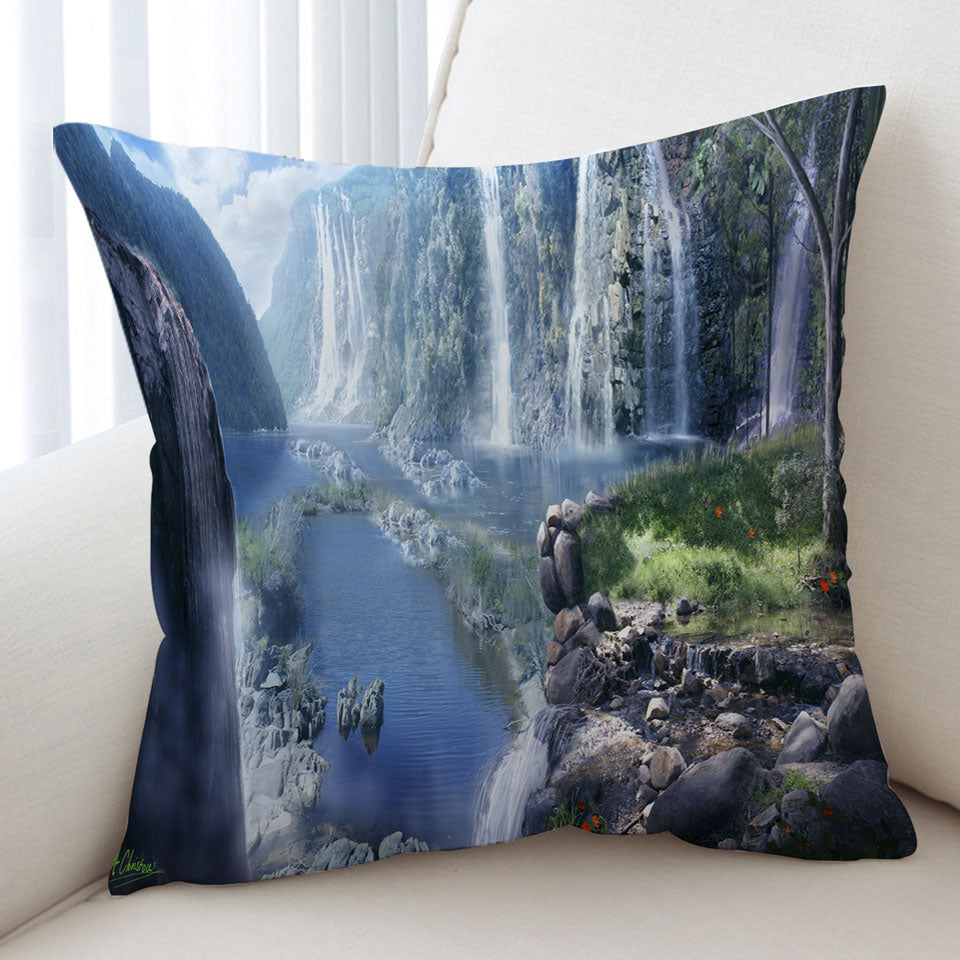 Beautiful Nature Waterfall Cushion Cover Paradise