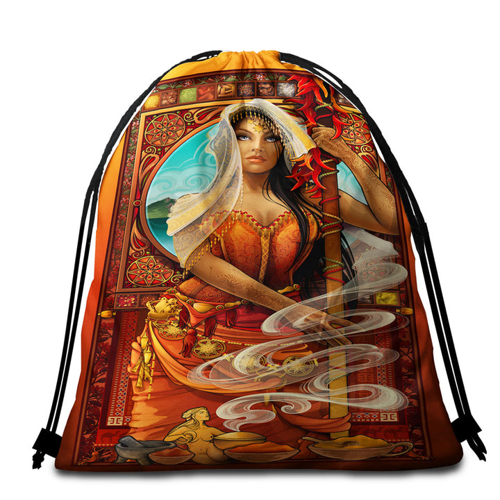 Beautiful Oriental Beach Bags and Towels Girl Goddess of Spices