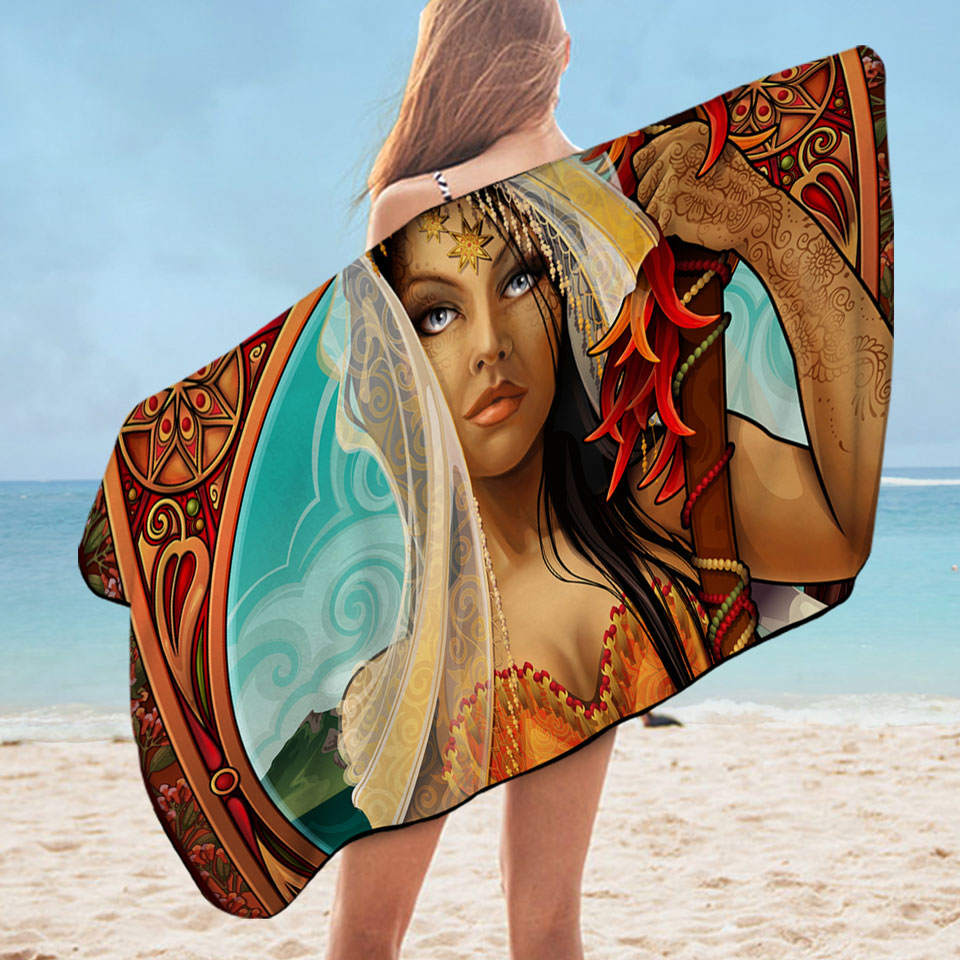 Beautiful Oriental Girl Beach Towel Goddess of Spices