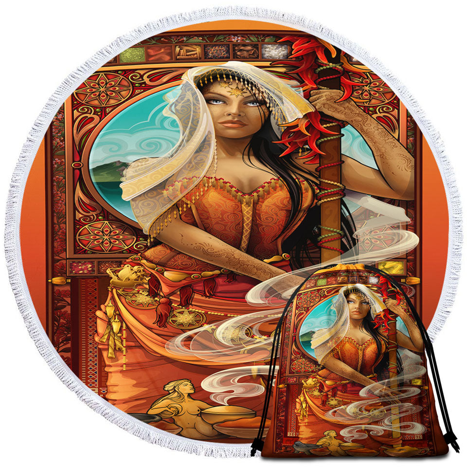 Beautiful Oriental Girl Beach Towels Goddess of Spices