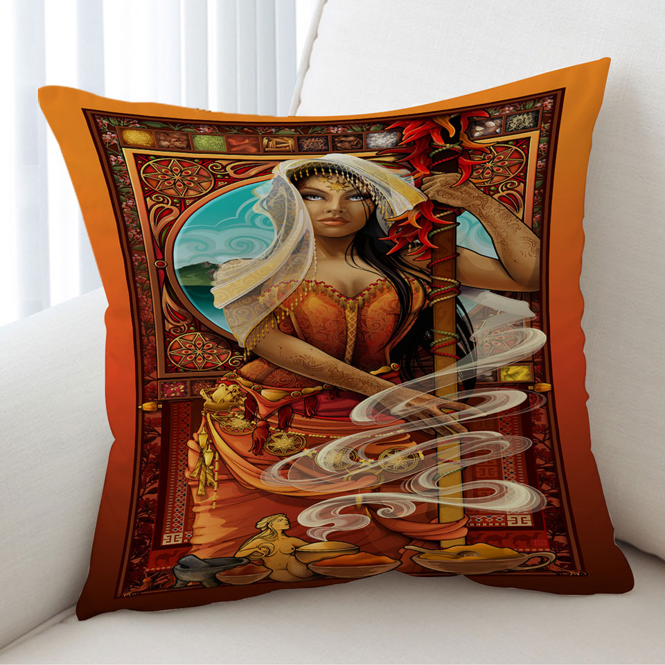 Beautiful Oriental Girl Cushions Goddess of Spices