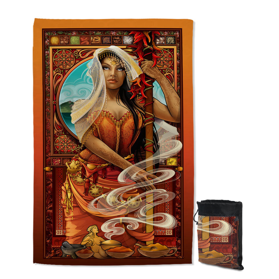 Beautiful Oriental Girl Swims Towel Goddess of Spices