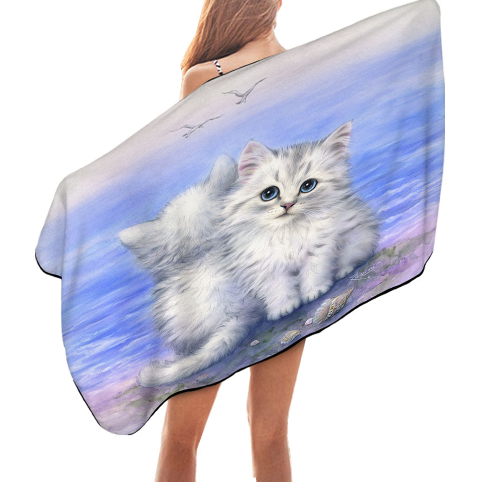 Beautiful Pool Towels Cats Art First Date White Grey Kittens
