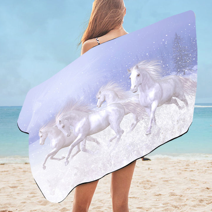 Beautiful Pool Towels Running White Horses the Snow Horses