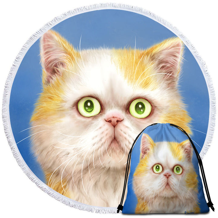 Beautiful Round Beach Towel Kittens Drawings Staring Ginger Cat