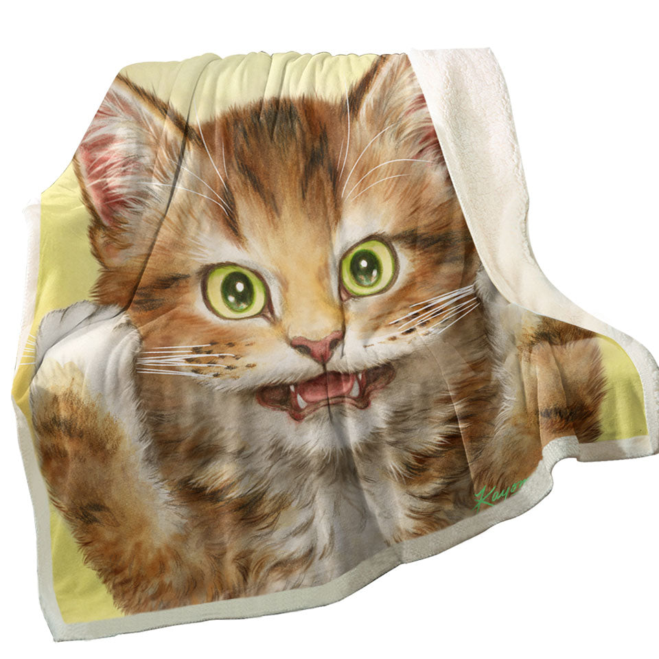 Beautiful Sherpa Blanket Cats Art Paintings Funny Face Kitten