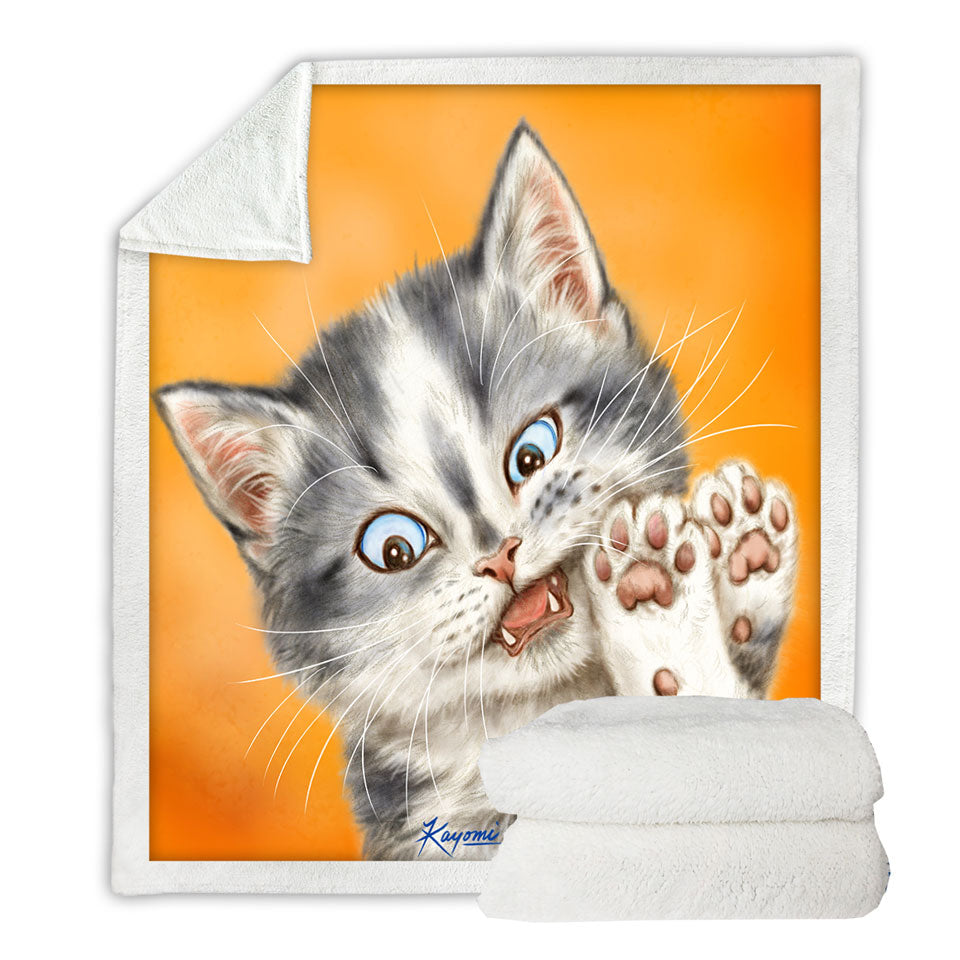 Beautiful Sherpa Blanket Cats Drawings Grey Kitten over Orange