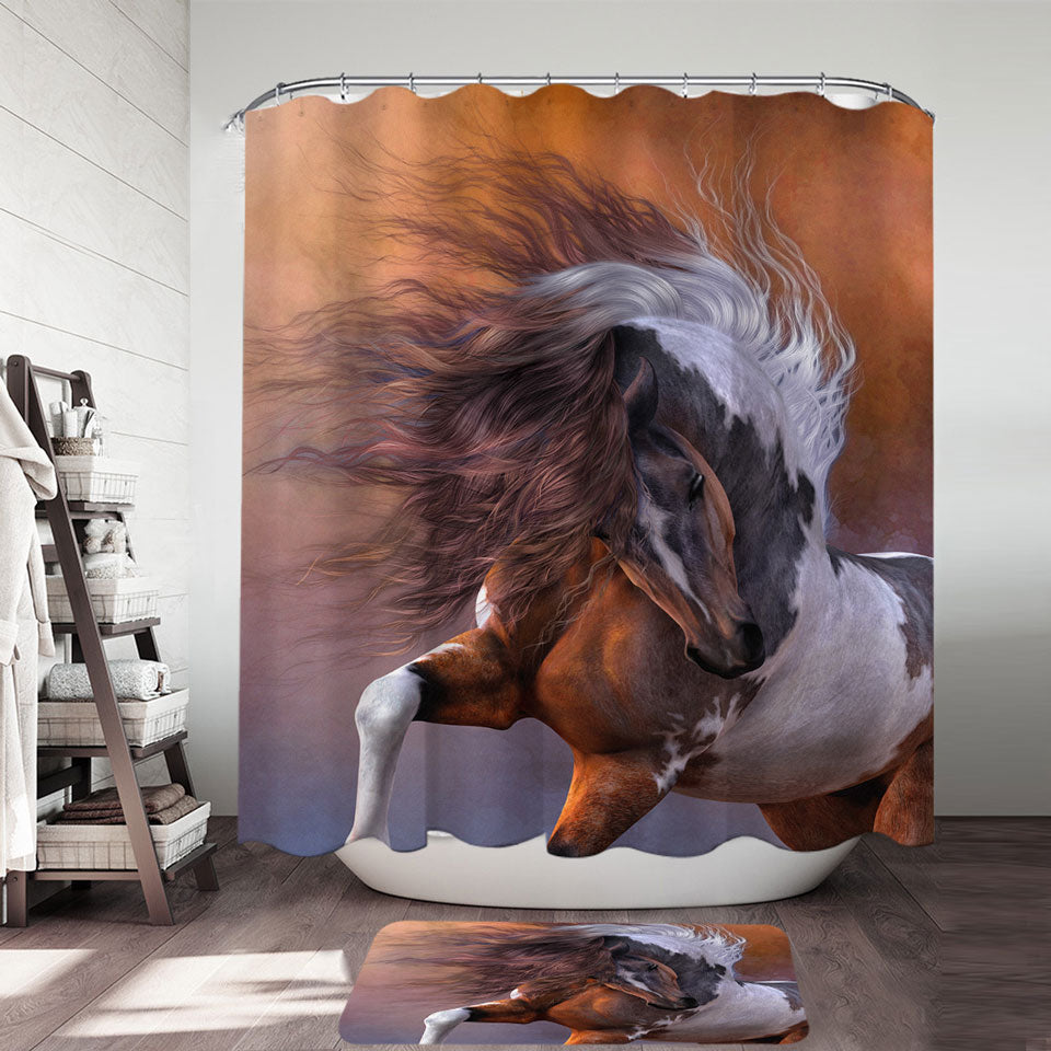 Beautiful Shower Curtains Brown and White Pinto Horse