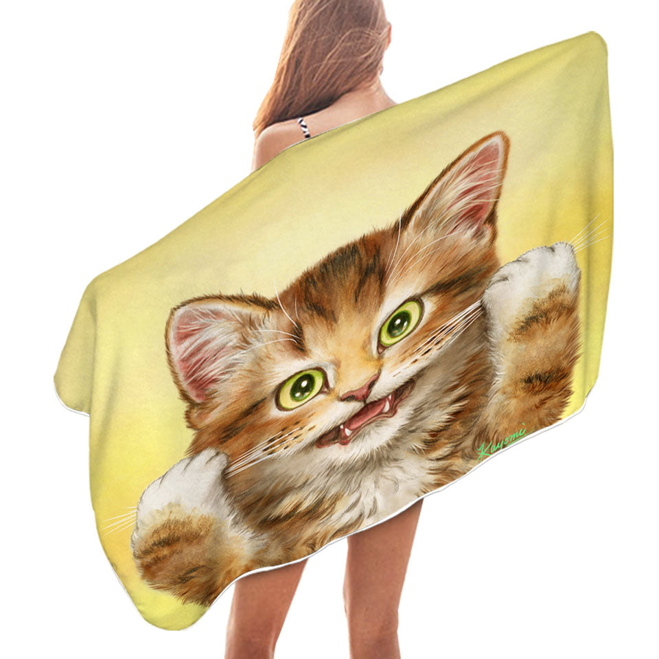 Beautiful Swims Towel Cats Art Paintings Funny Face Kitten