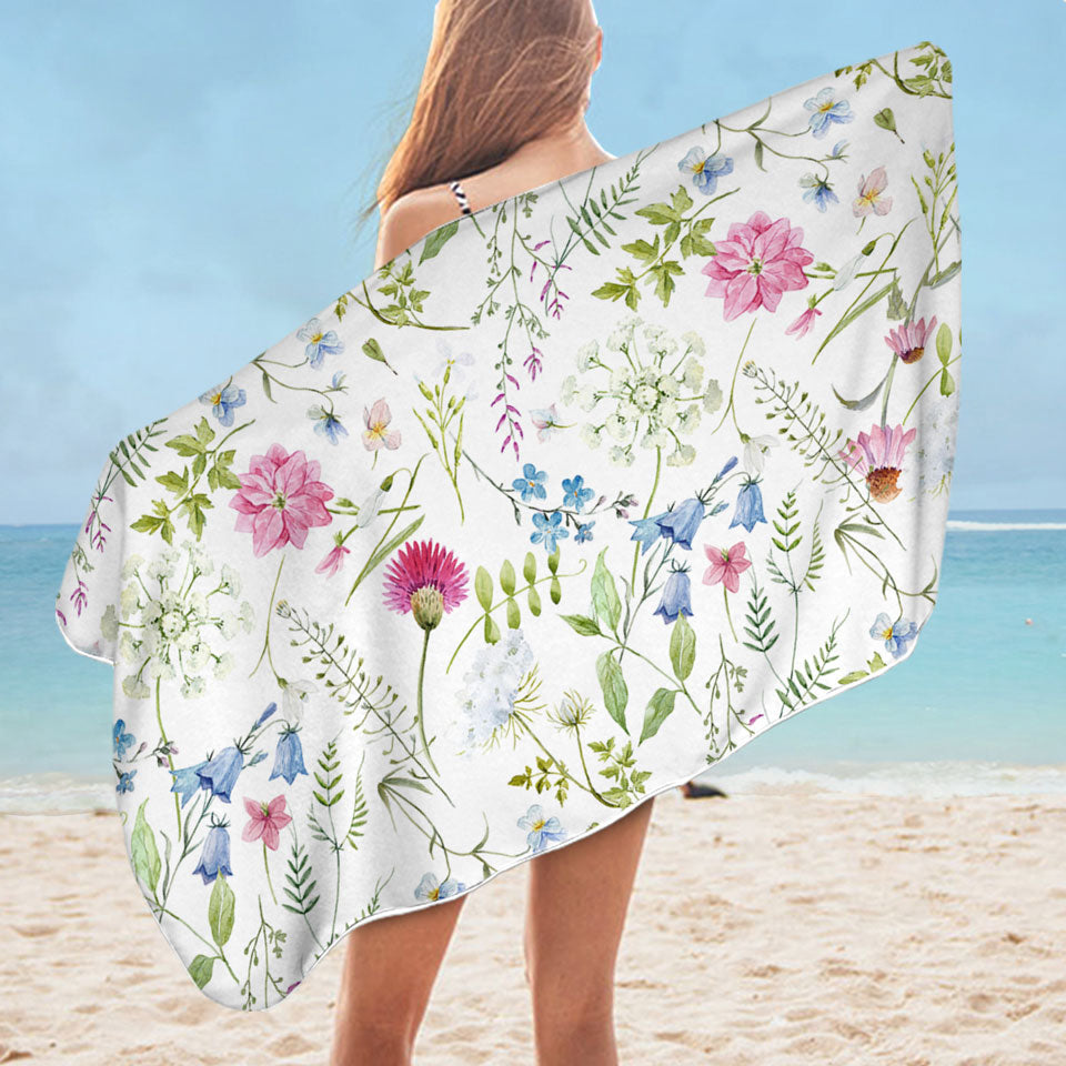 Beautiful Swims Towel with Spring Flowers