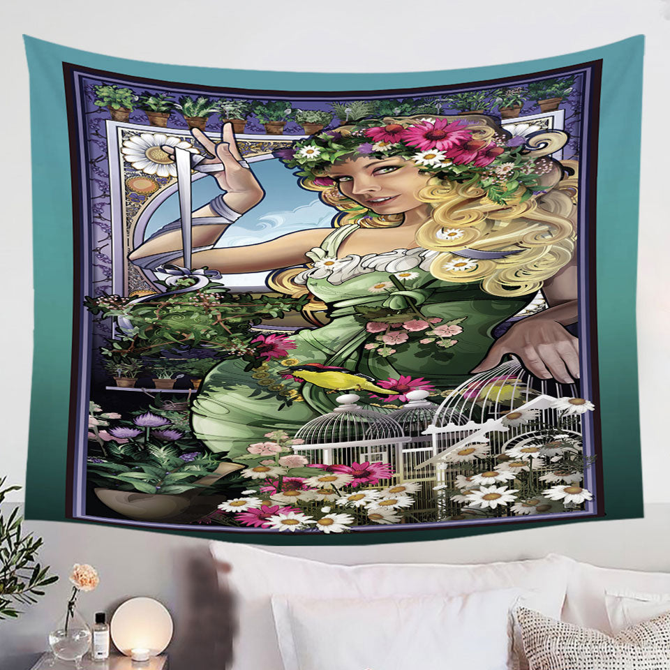 Beautiful-Tapestry-Wall-Decor-Blond-Girl-Goddess-of-Herbs