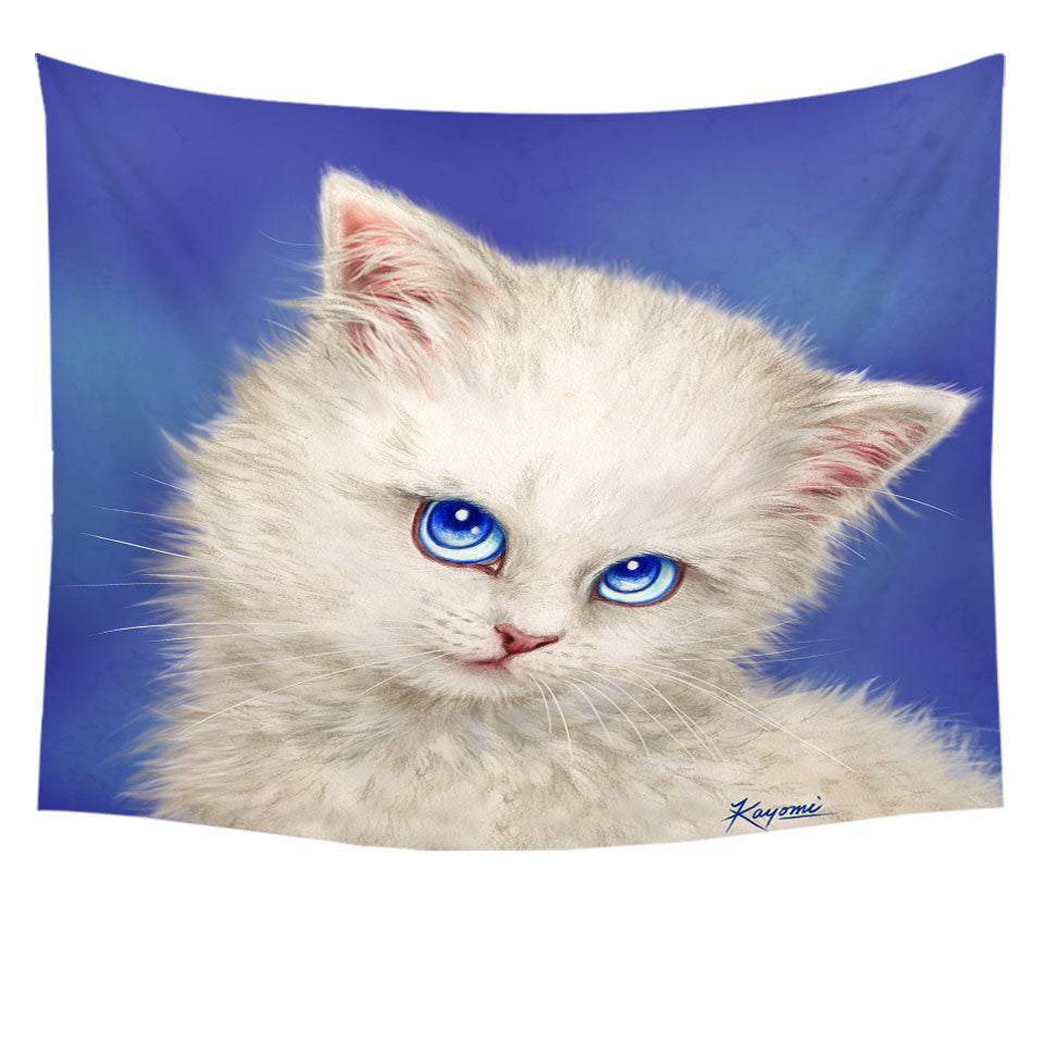 Beautiful Tapestry Wall Decor Blue Sapphire Eyes Kitty Cat