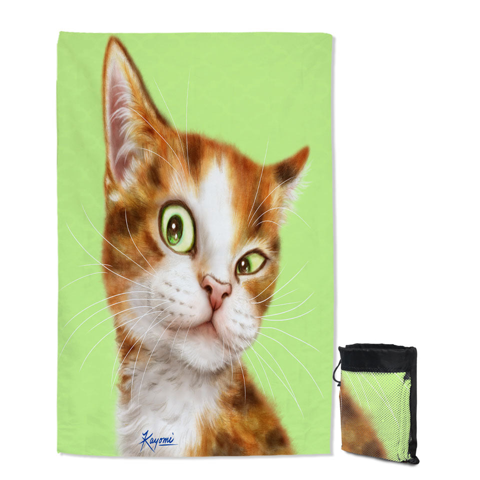 Beautiful Thin Beach Towels Painted Cats Curious Ginger Kitty