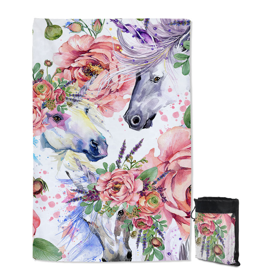 Beautiful Thin Beach Towels Painting of Flowers and Horses