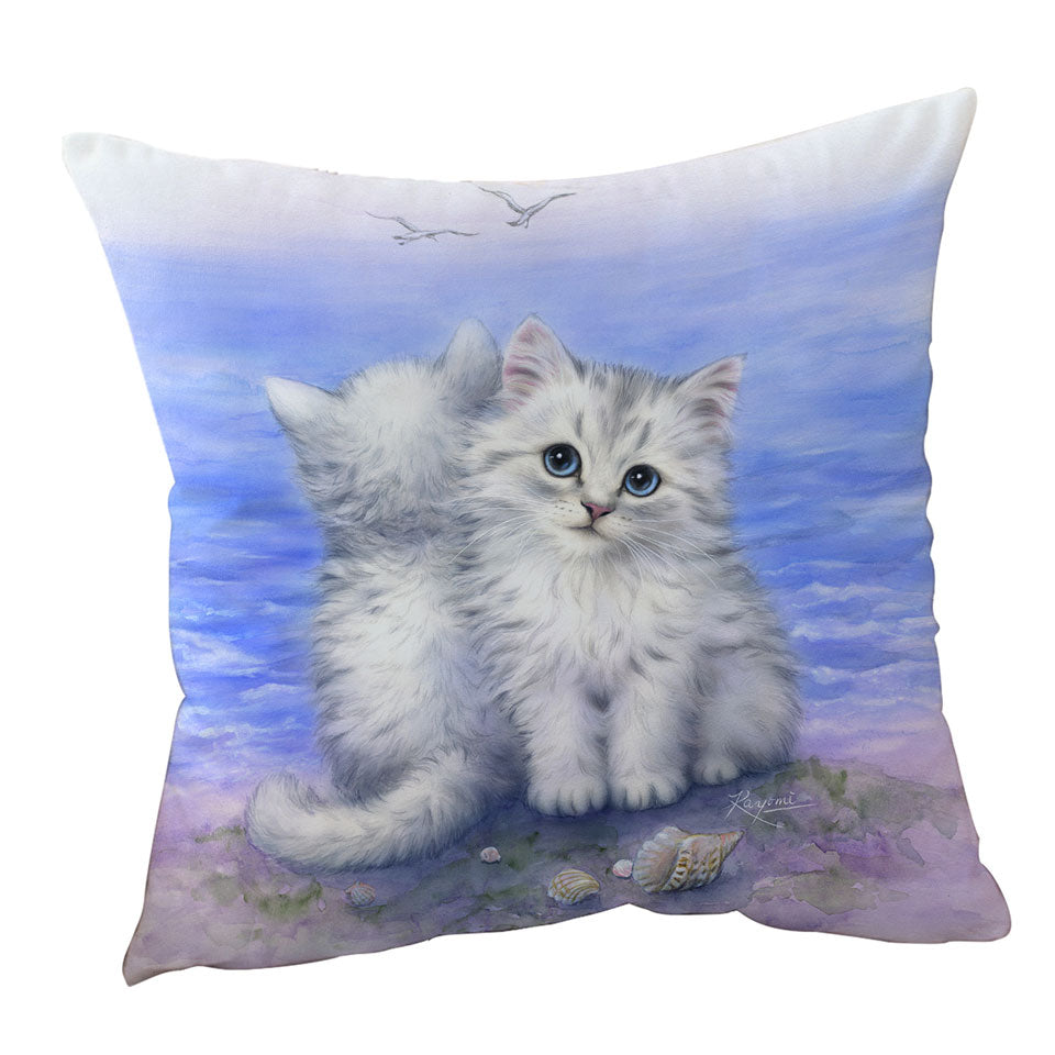 Beautiful Throw Pillows Cats Art First Date White Grey Kittens