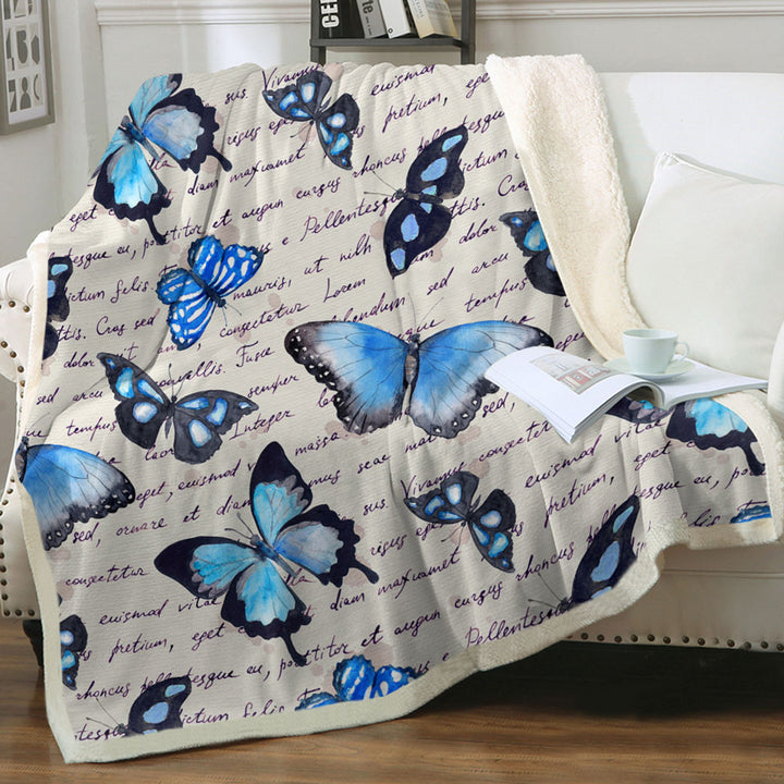 Beautiful Throws Blue Butterflies over Letter