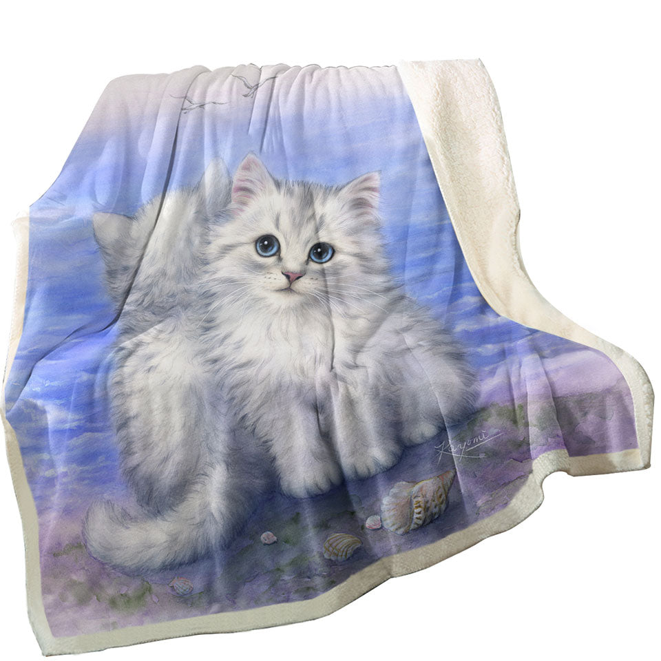 Beautiful Throws Cats Art First Date White Grey Kittens