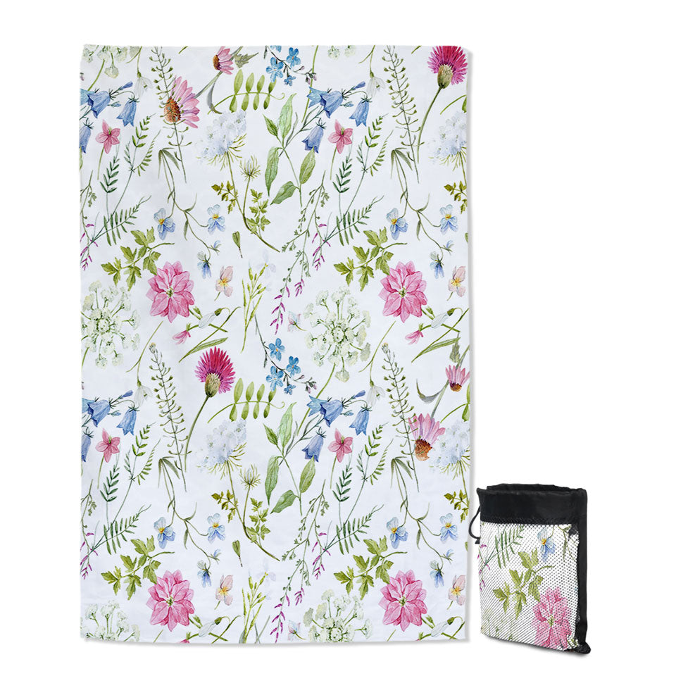 Beautiful Travel Beach Towel with Spring Flowers