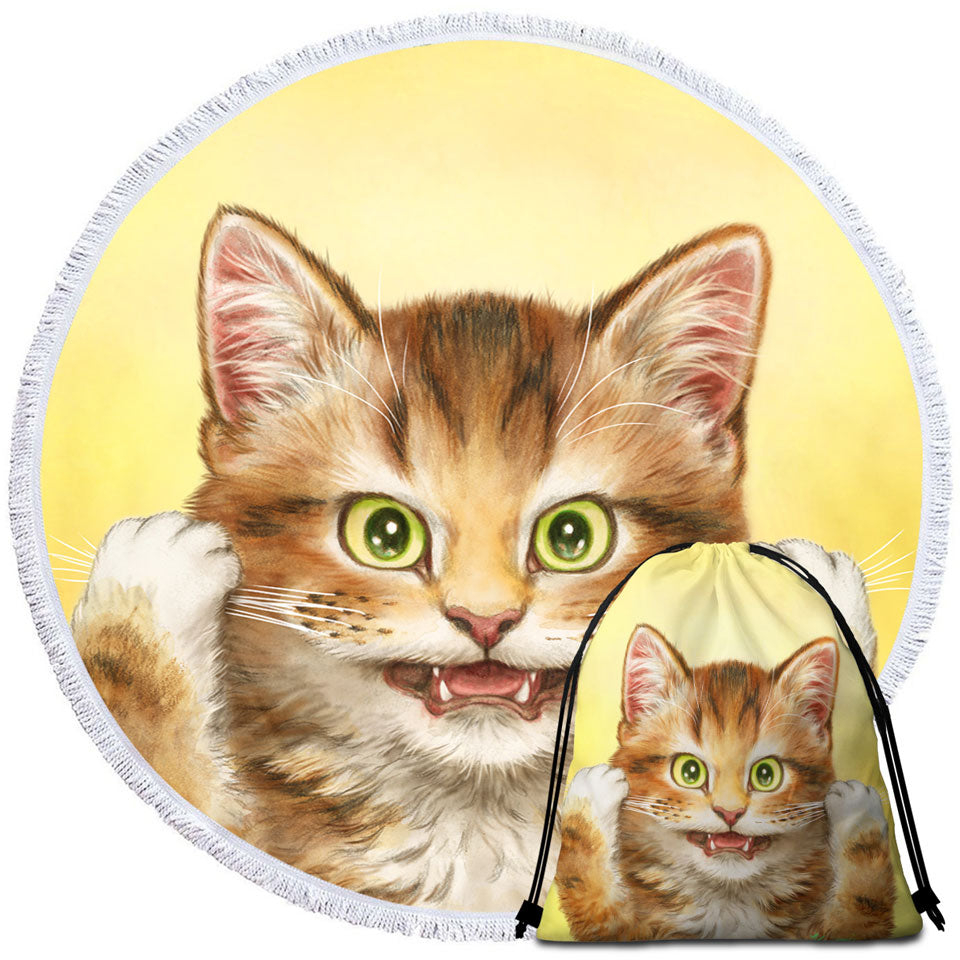 Beautiful Unique Beach Towels Cats Art Paintings Funny Face Kitten