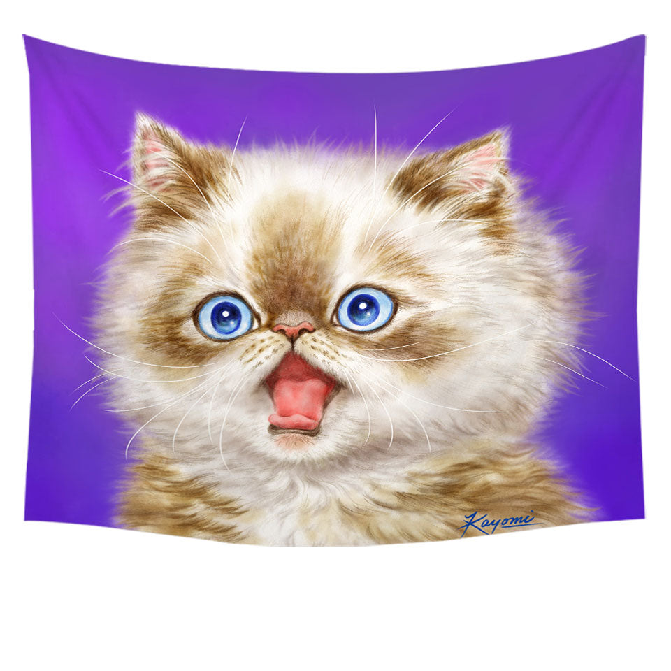 Beautiful Wall Decor Art Tapestry Kitten in Shock over Purple