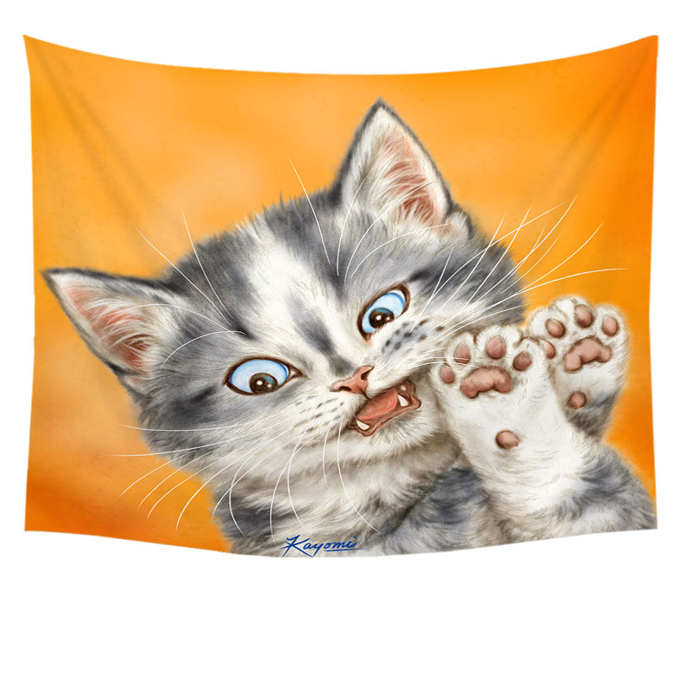 Beautiful Wall Decor Cats Drawings Grey Kitten over Orange