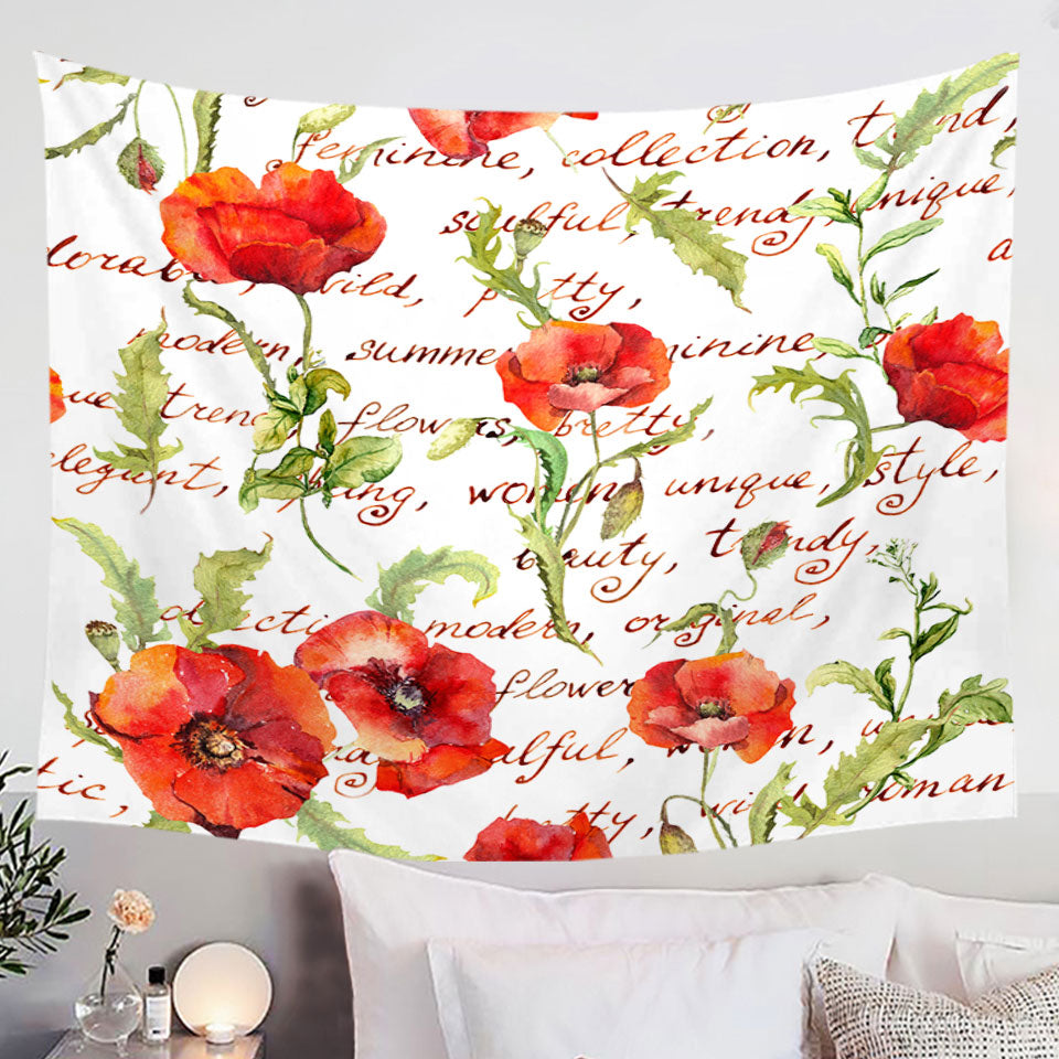 Beautiful Wall Decor Tapestry Elegant Red Poppies