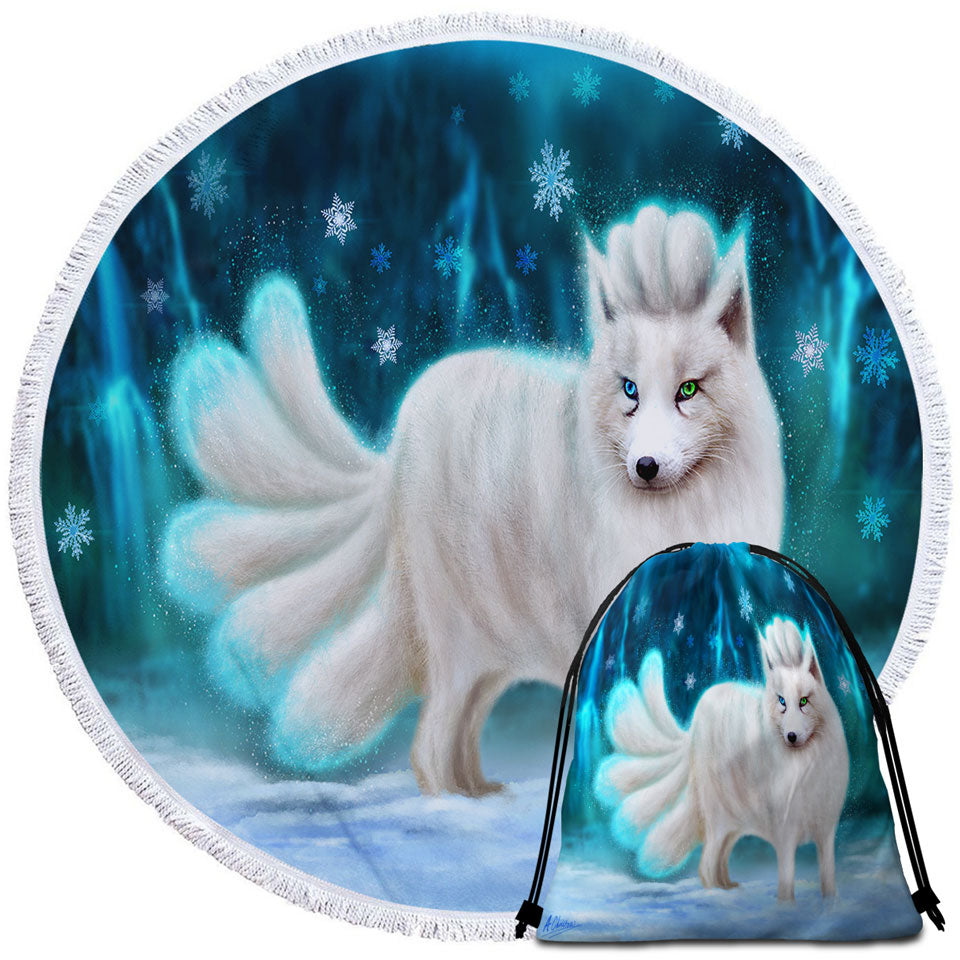 Beautiful White Snow Arctic Fox Beach Towels and Bags Set