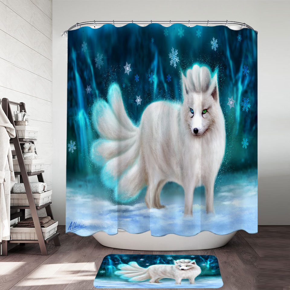 Beautiful White Snow Arctic Fox Shower Curtain
