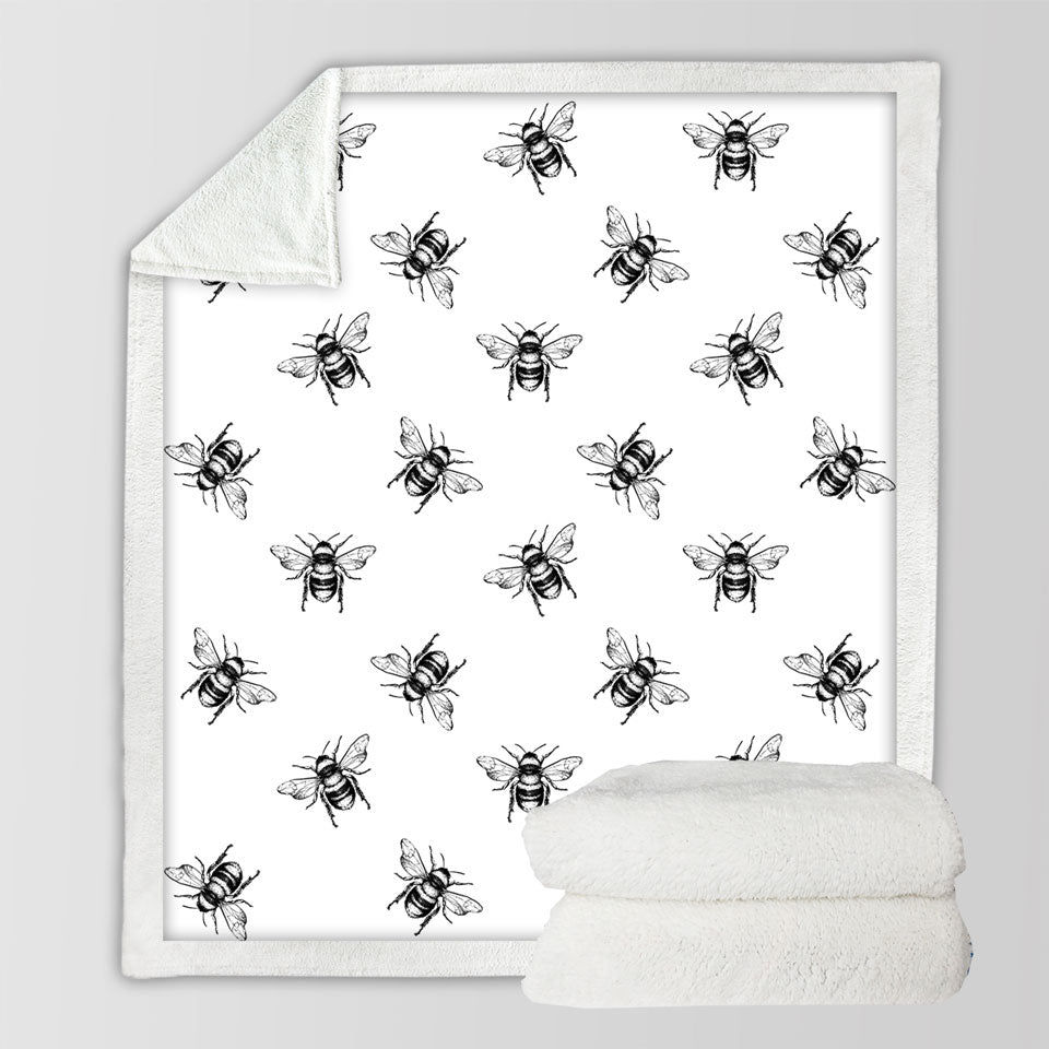 Bee Decorative Throws Black and White Bee Pattern