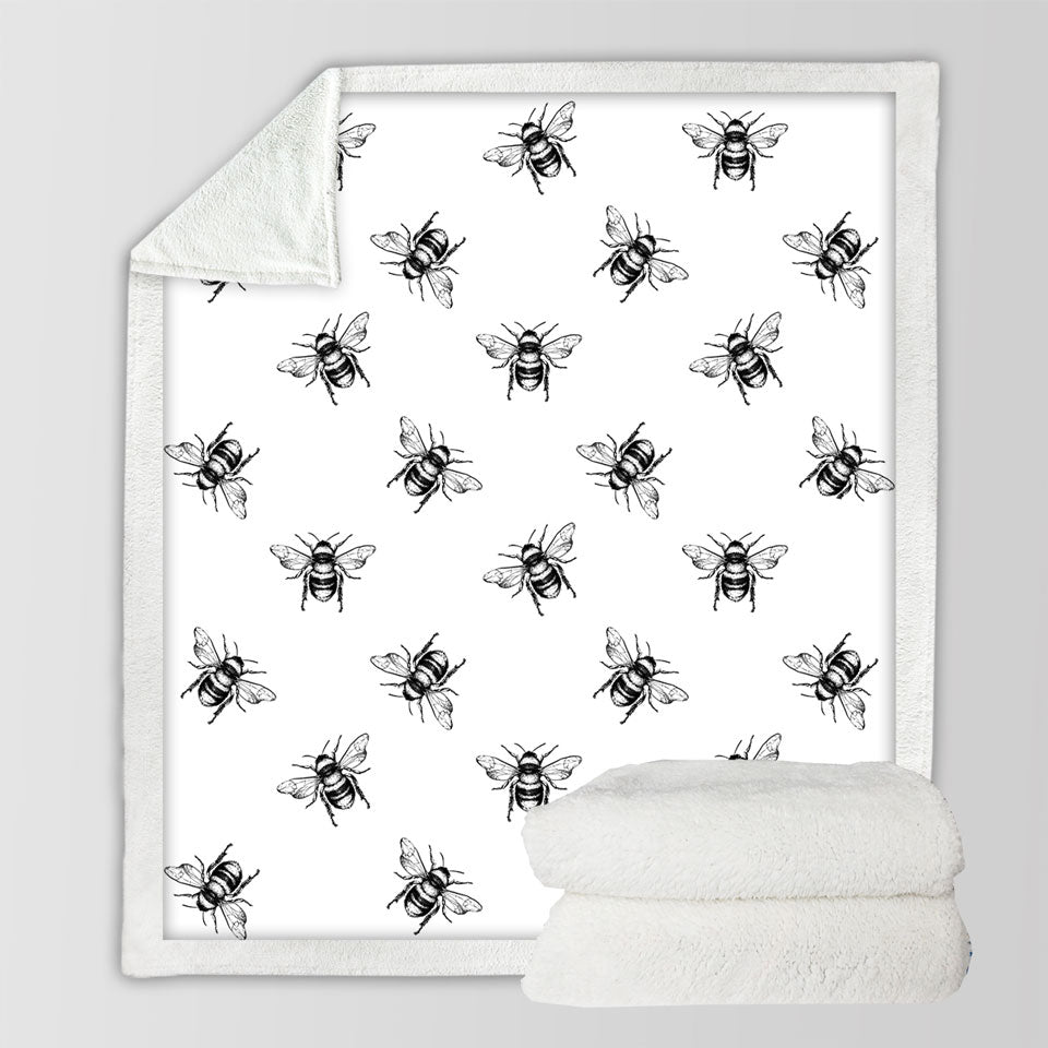 Bee Decorative Throws Black and White Bee Pattern