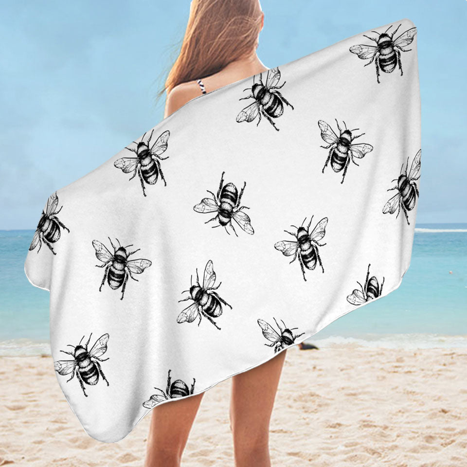 Bee Pool Towels Black and White Bee Pattern