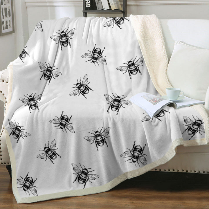 Bee Throw Blanket Black and White Bee Pattern