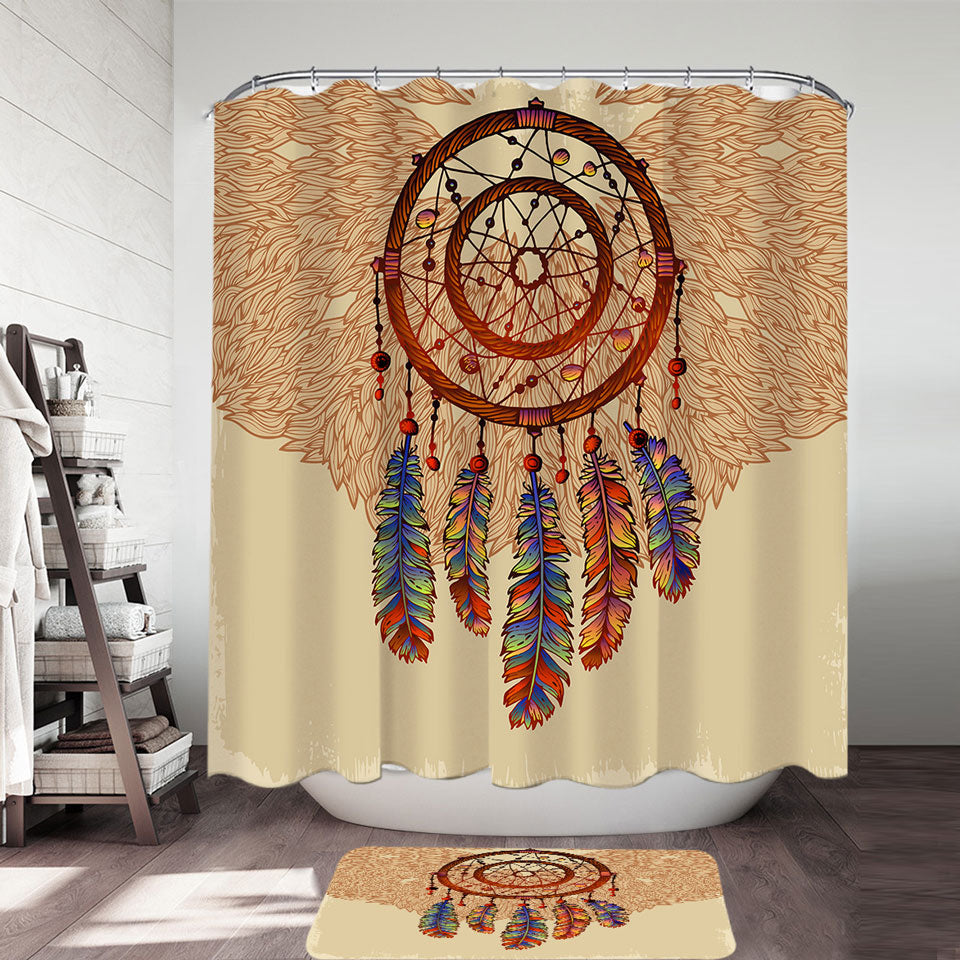 Beige Native American Bathroom Decro Dream Catcher Shower Curtain