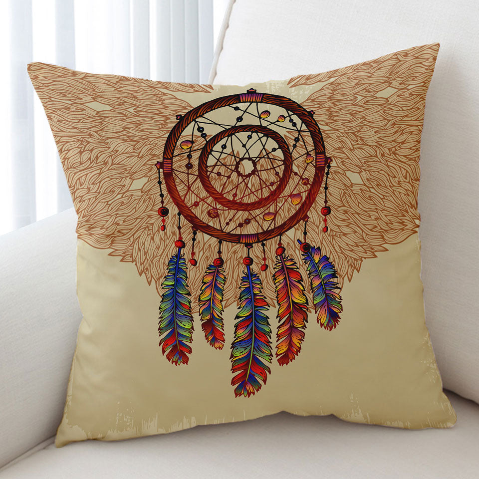Beige Native American Dream Catcher Cushion Covers